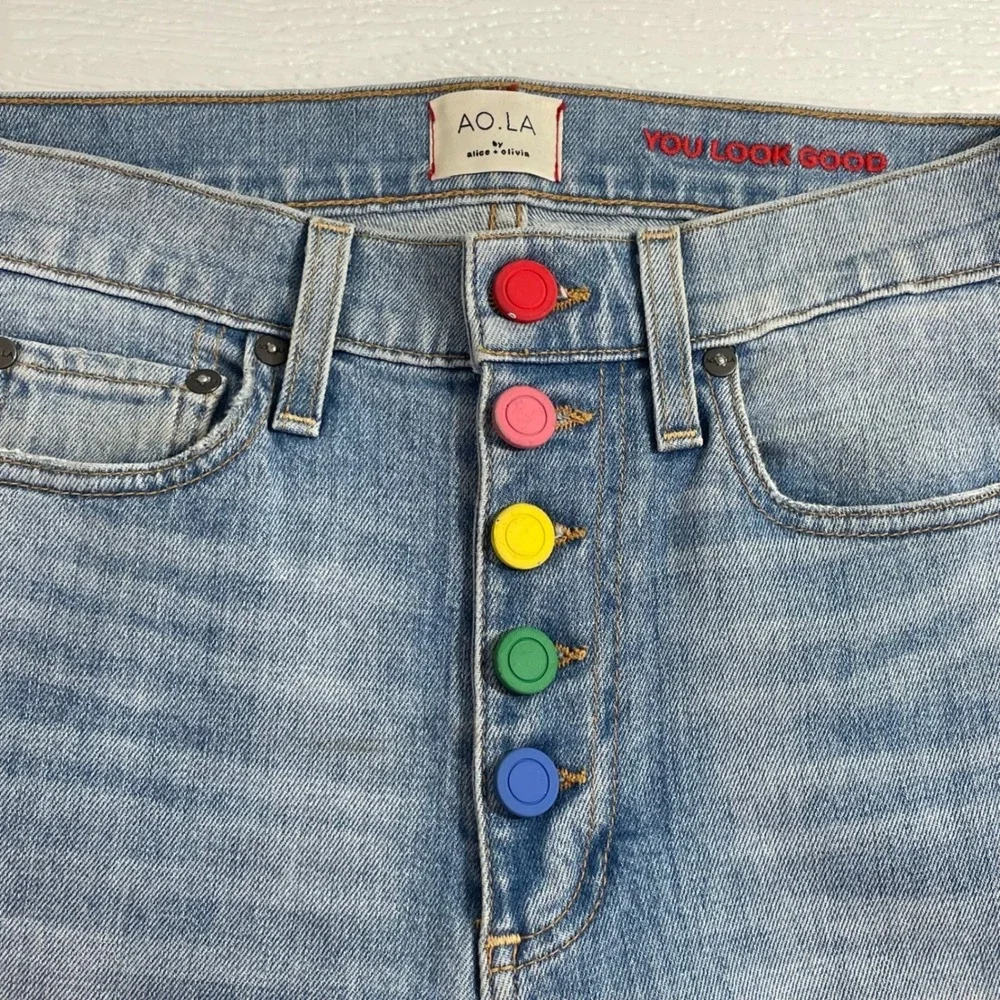 AO.LA by Alice Olivia Women's Jeans‎ Size 24 Rainbow Button Mid Rise Skinny Fit